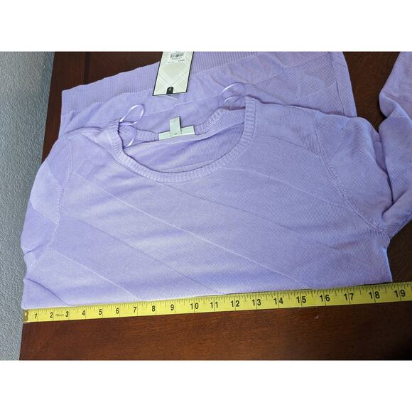 Dana Buchman Sweater Large Asymmetrical‎ Hem Purple Lightweight Knit Long Sleeve - Picture 7 of 10